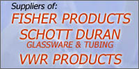 Suppliers of FISHER PRODUCTS, SCHOTT DURAN GLASSWARE & TUBING, VWR PRODUCTS